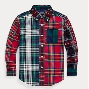 POLO RALPH LAUREN BOYS XL 18-20 FUN PLAID RED BLUE GREEN BUTTON SHIRT NWT